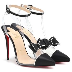Christian Louboutin black naked bow and satin pumps, worn once